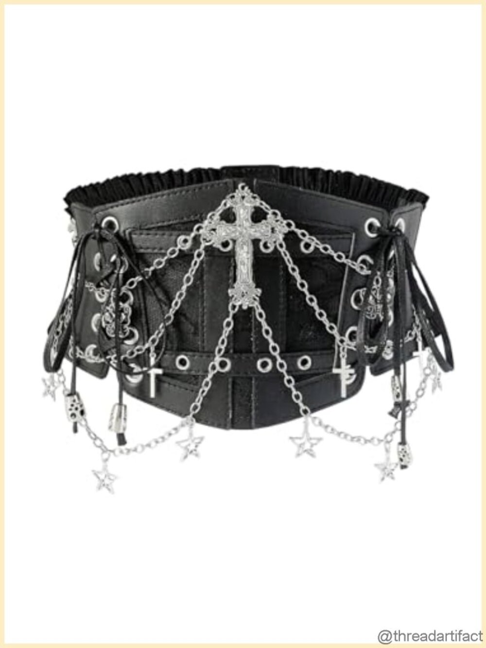 WDIRARA Faux Leather Corset Belt Chain Elastic Waist Goth Punk Rave Women's